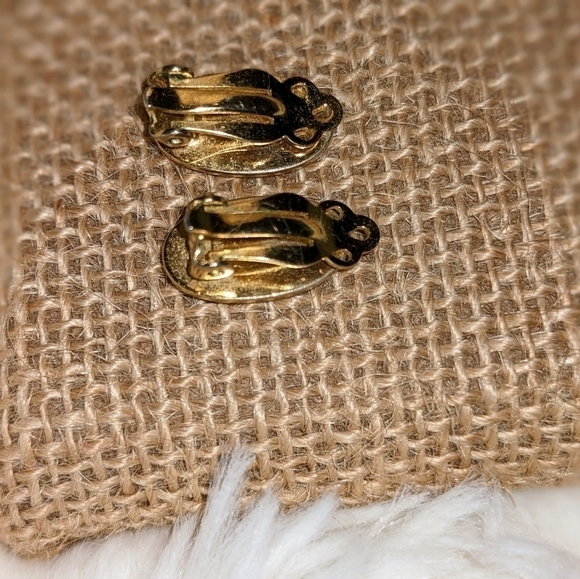 Oval Iridescent Gold Clip On Earrings - Picture 2 of 4